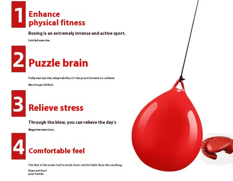 Red water filled boxing ball with hook rope for martial arts speed training