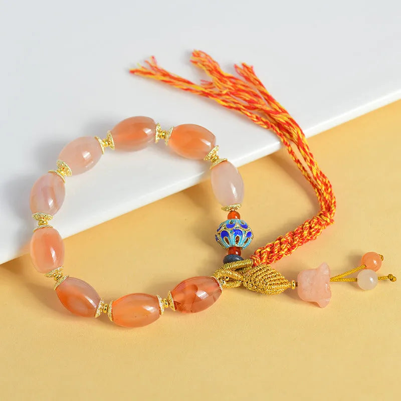 Jinsi jade agate Tibetan bracelet with geometric flower shapes and lily pattern in colour Z009