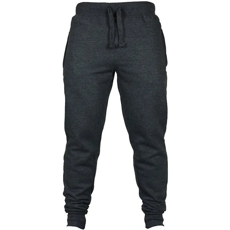Men's solid colour drawstring waist fleece casual trousers in loose fit pencil pants style