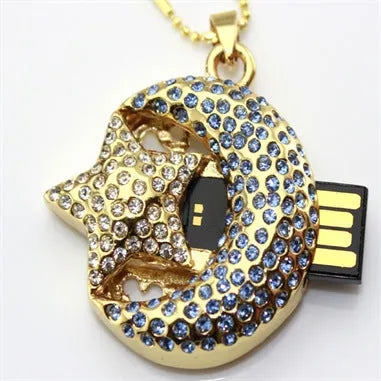 Jewelry Xingyue metal USB 2.0 flash drive in a creative design on a white background.