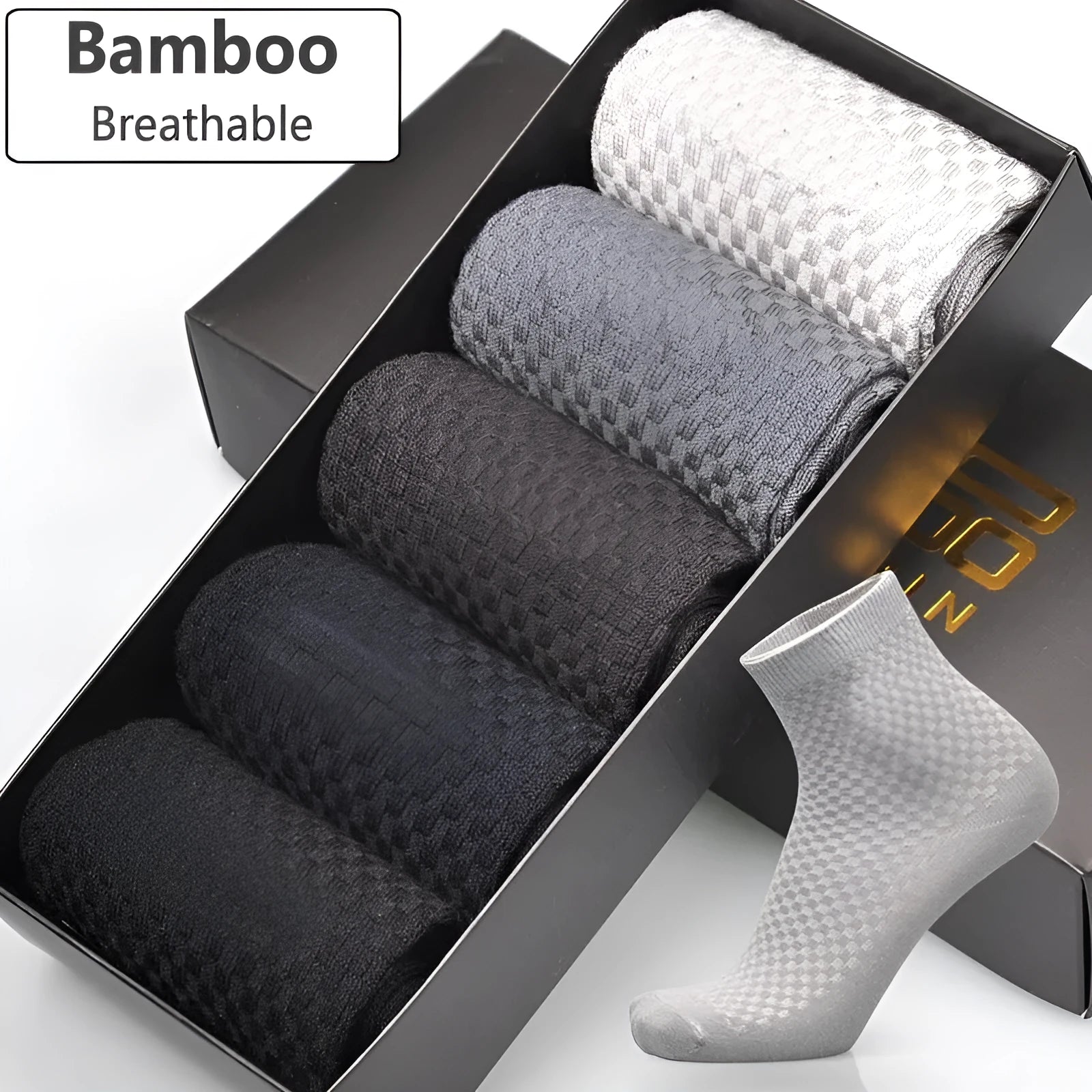 A pair of men's bamboo fibre socks in a classic colour, showing the small square pattern and medium thickness.