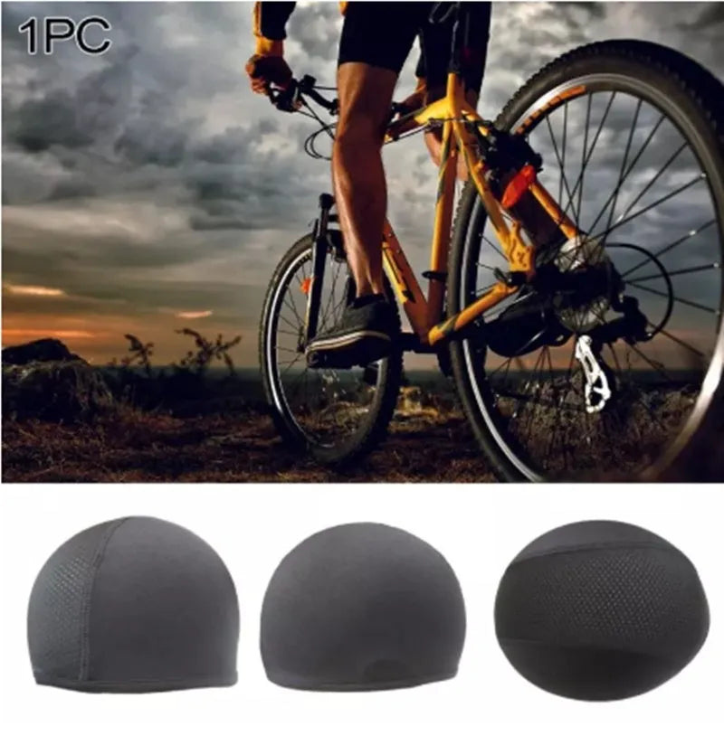 Black anti-sweat quick-dry cycling cap made of polyester spandex for helmet use