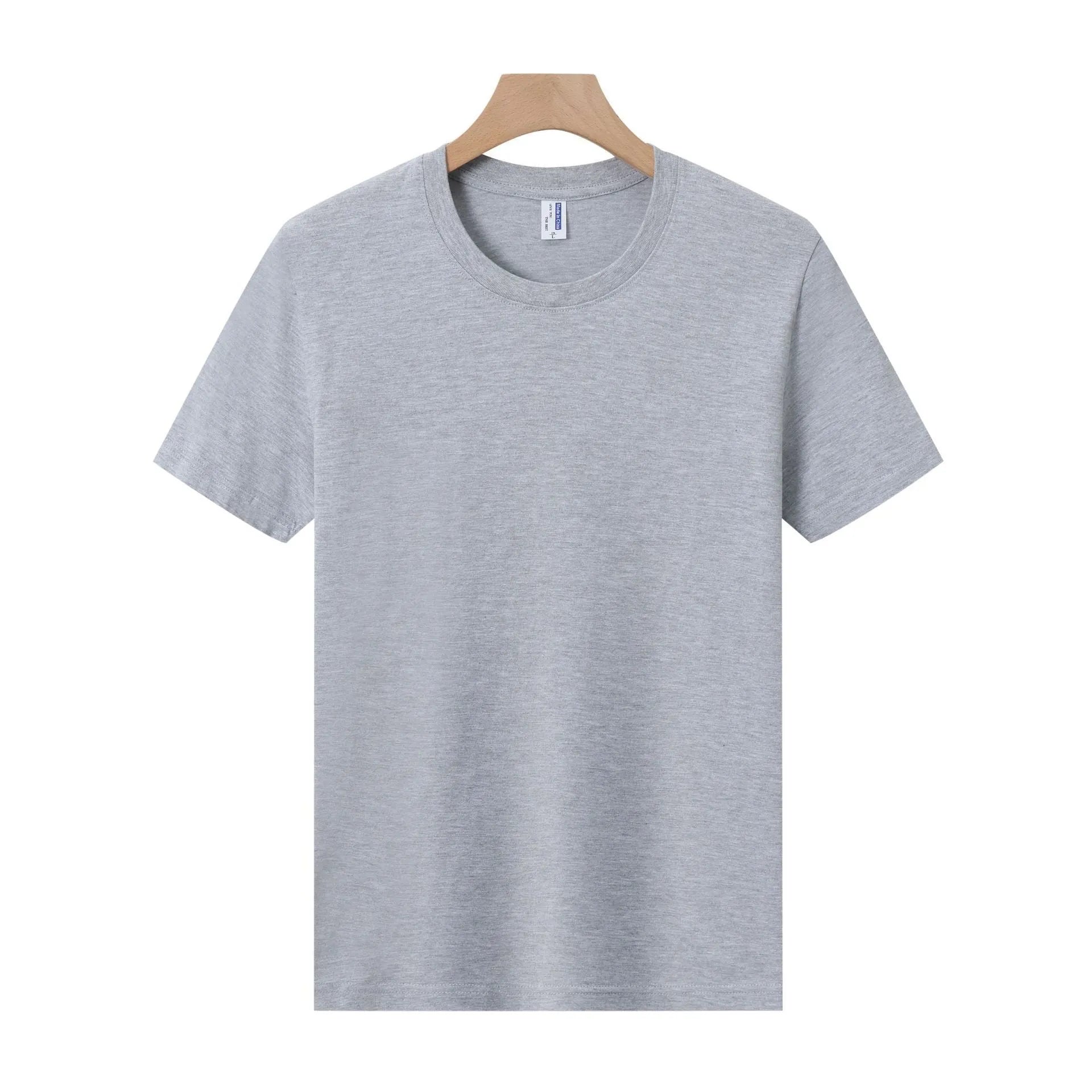 Men's and women's loose-fit cotton T-shirt in solid colours like navy blue, red, and white, shown as a short-sleeve pullover top.