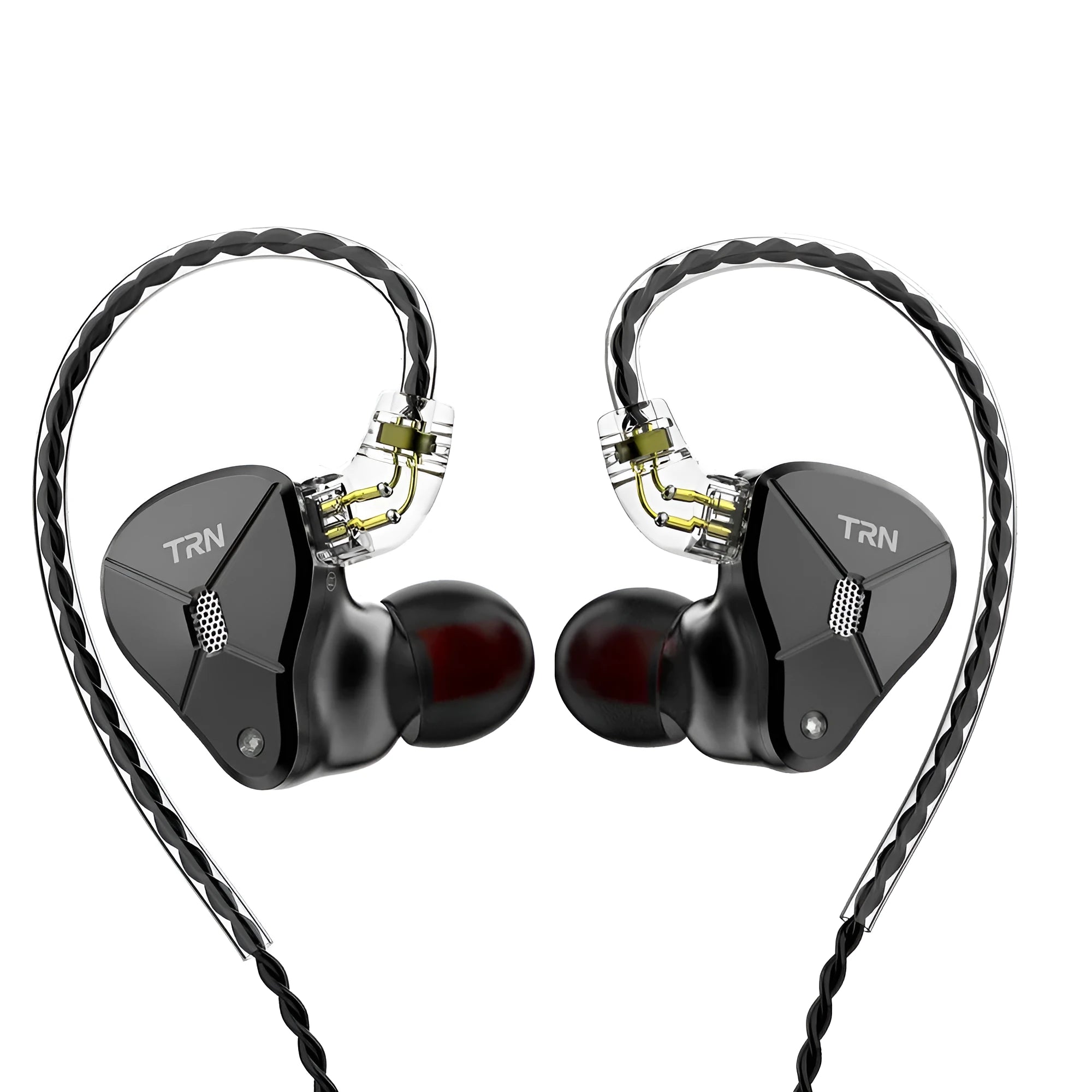 Black in-ear mobile phone headset with straight 3.5mm plug and moving iron drivers