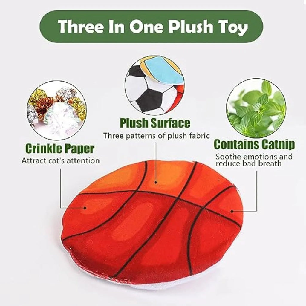 Catnip flying disc toy with crinkle sound in sports ball design for indoor cats