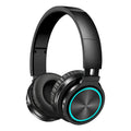 Black folding wireless headset with Bluetooth 5.0 showing compact folded position