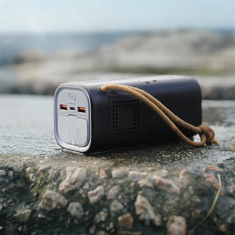 Black portable power bank with 20000mAh battery capacity and solar charging panel