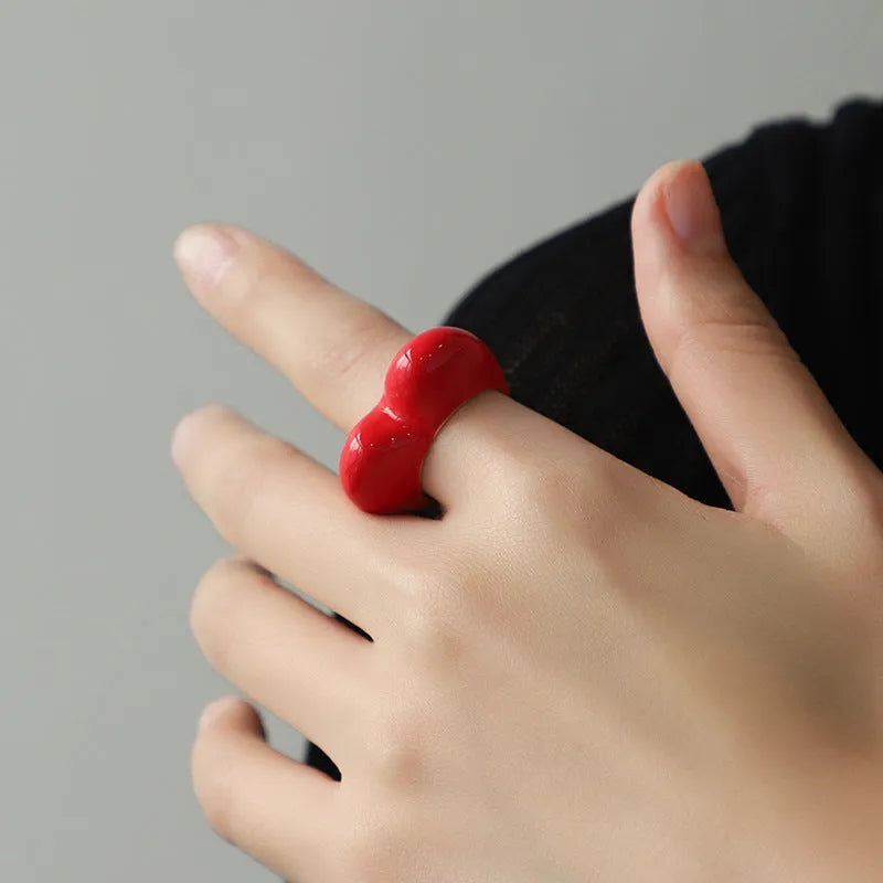 Original design heart-shaped enamel ring in black, pink, purple, or red colours.