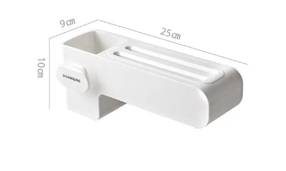 White plastic kitchen knife rack organiser with modern simple design on a countertop.