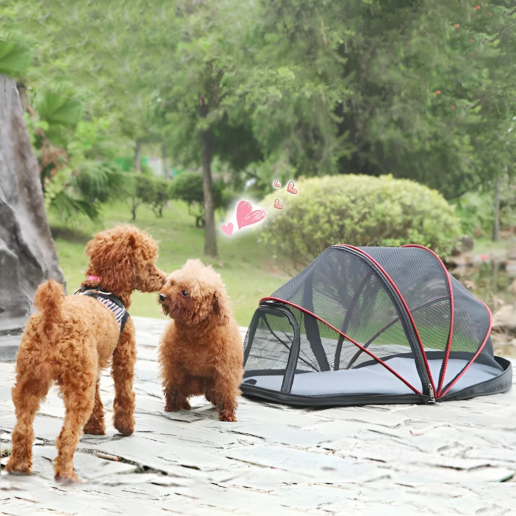 Foldable half-mesh pet tent for cats in travel and camping situations