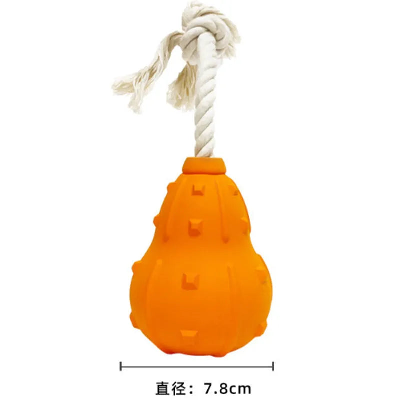 Natural rubber stuffable dog chew toy for small medium dogs, shown with a longer strap.