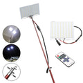 White LED fishing rod light unit mounted on a tall telescopic pole with a remote control