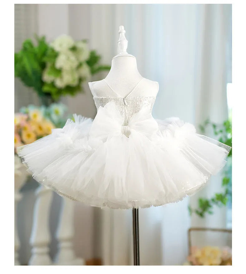 Children's sequined sleeveless pink princess dress on a girl, suitable for heights 80-160cm, polyester fabric