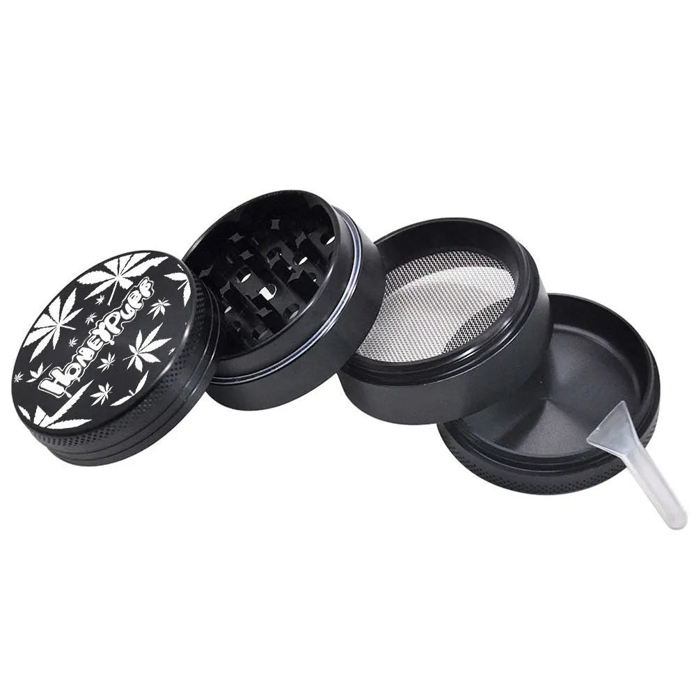 Four-layer T6 CNC aluminum alloy grinder with keychain razor bottle opener USB charging light and cash check lamp in black