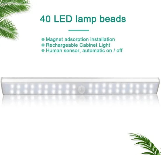 Rechargeable motion sensor LED light strip in cold white and warm white, showing three different lengths.