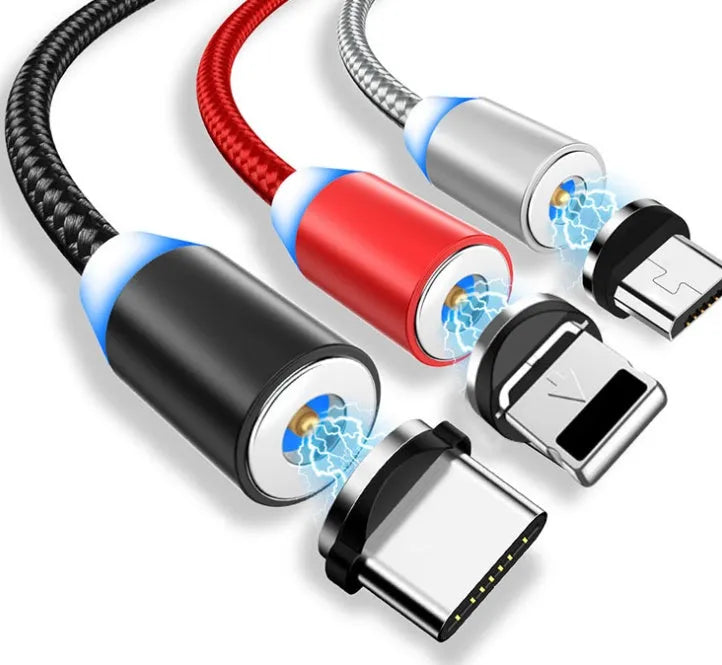 YBD 1m magnetic LED charging cable with aluminium shell in black, compatible with Apple iPhone models