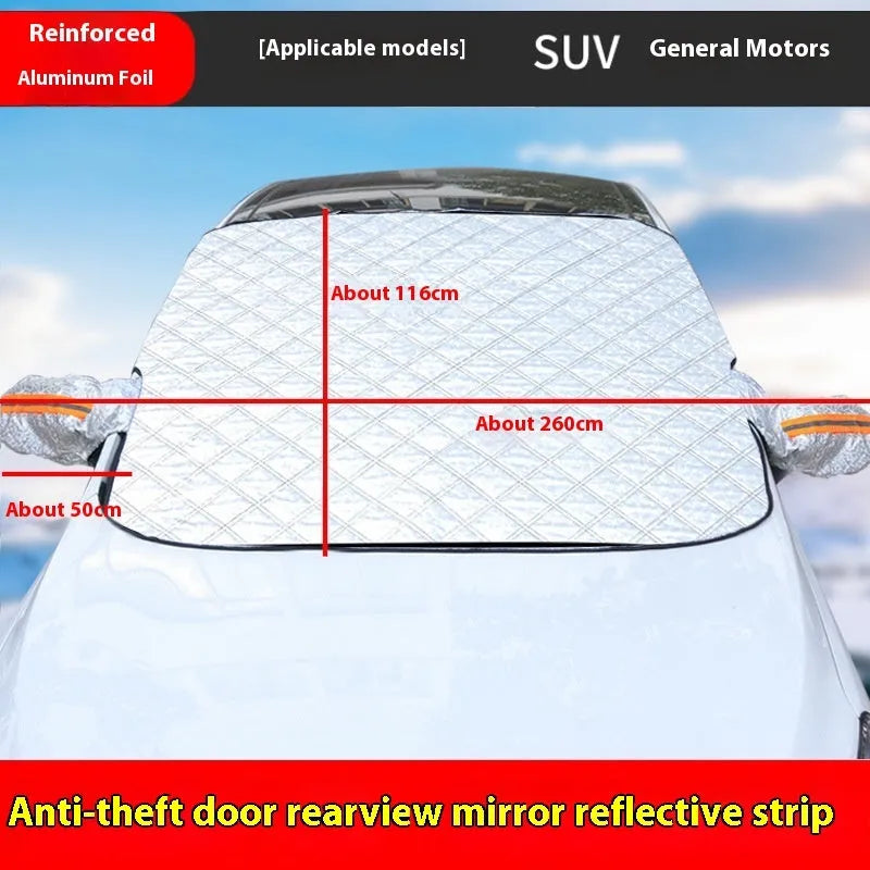 Large SUV winter car cover with aluminium foil material and magnetic edge attachments