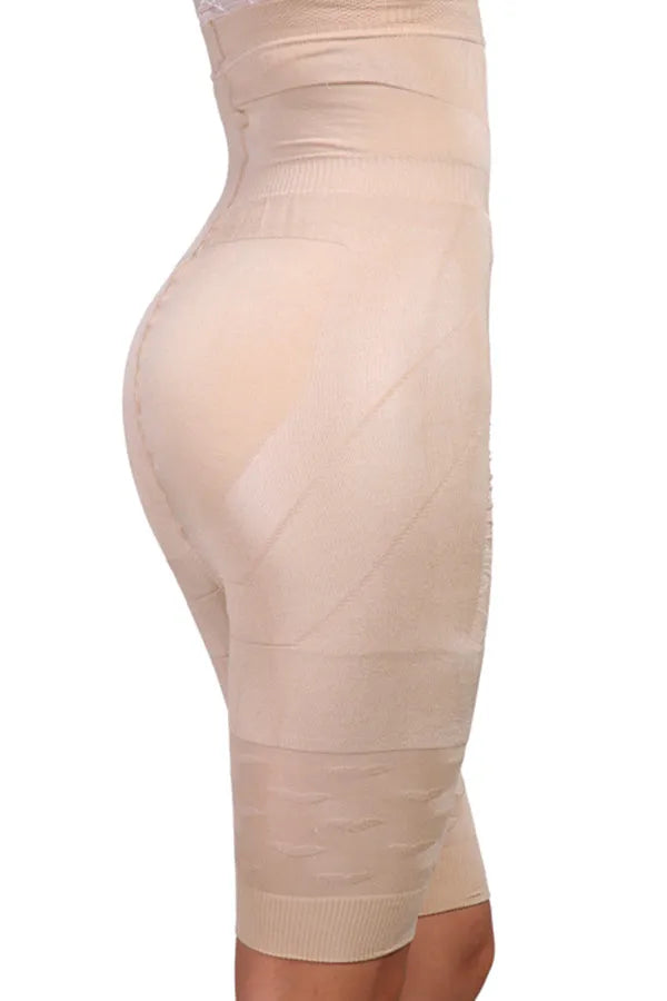 Women's black seamless high waist shapewear shorts laid flat on a white background.