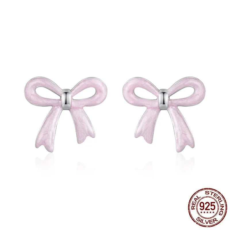 Women's S925 sterling silver bow stud earrings, SCE1925 colour, dripping oil finish