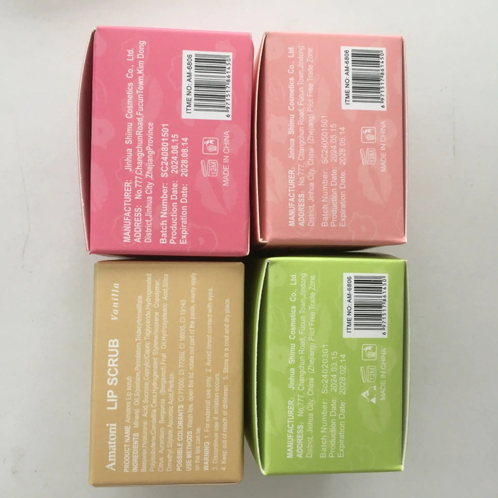Amatoni fruit flavour lip scrub cream in 30g pot with exfoliating moisturising nourishing care