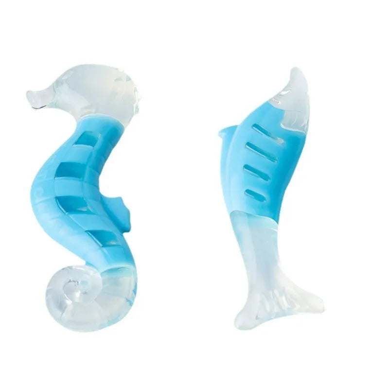 PU nylon dog chew toys in seahorse and tuna shapes with flexible gum design