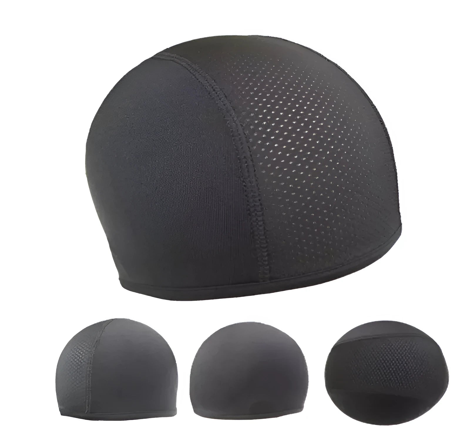 Black anti-sweat quick-dry cycling cap made of polyester spandex for helmet use