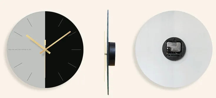 Minimalist transparent tempered glass wall clock with silent movement, showing 29.5cm diameter face.