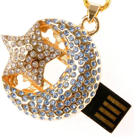 Jewelry Xingyue metal USB 2.0 flash drive in a creative design on a white background.