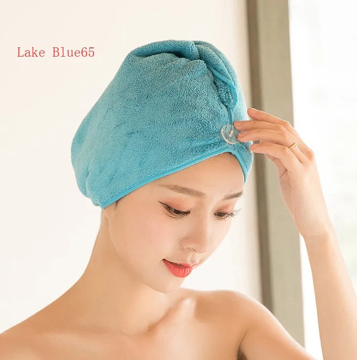 Women's microfiber hair dryer cap in assorted colours for absorbing wet hair.