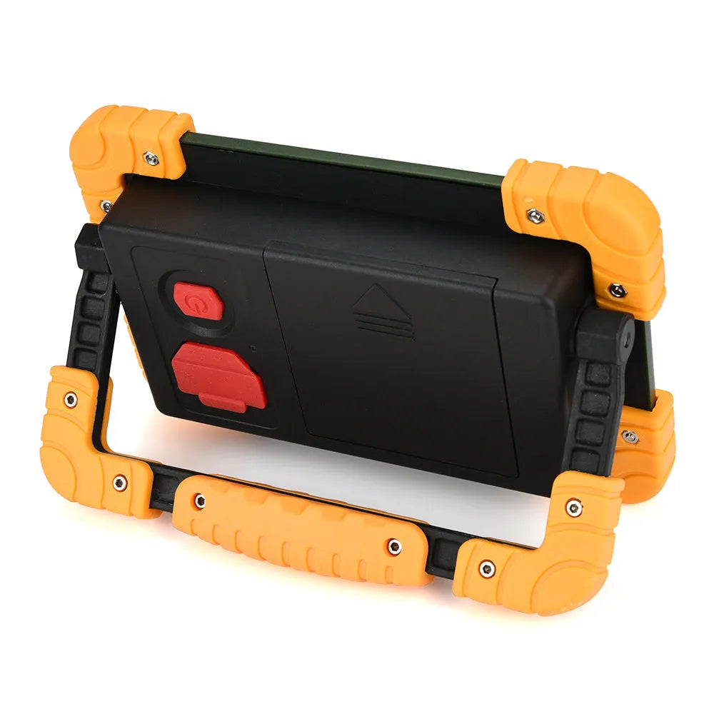 Yellow aluminium alloy 50W COB work light with 120° wide beam, IP65 waterproof, three brightness settings