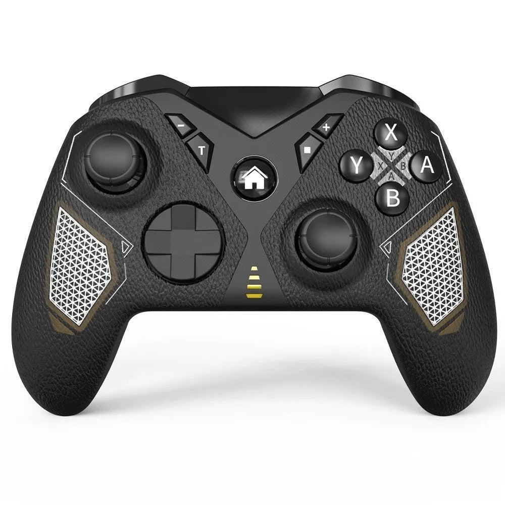Black wireless game controller for Nintendo with type-c port and leather pattern texture.