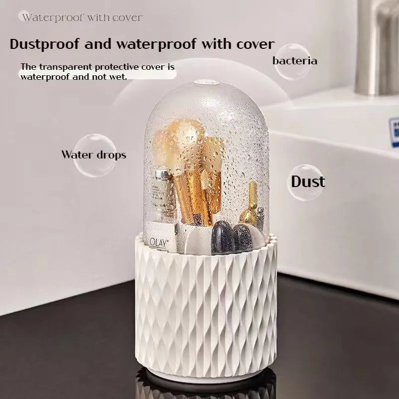 White transparent rotating makeup brush storage box with dustproof acrylic lid