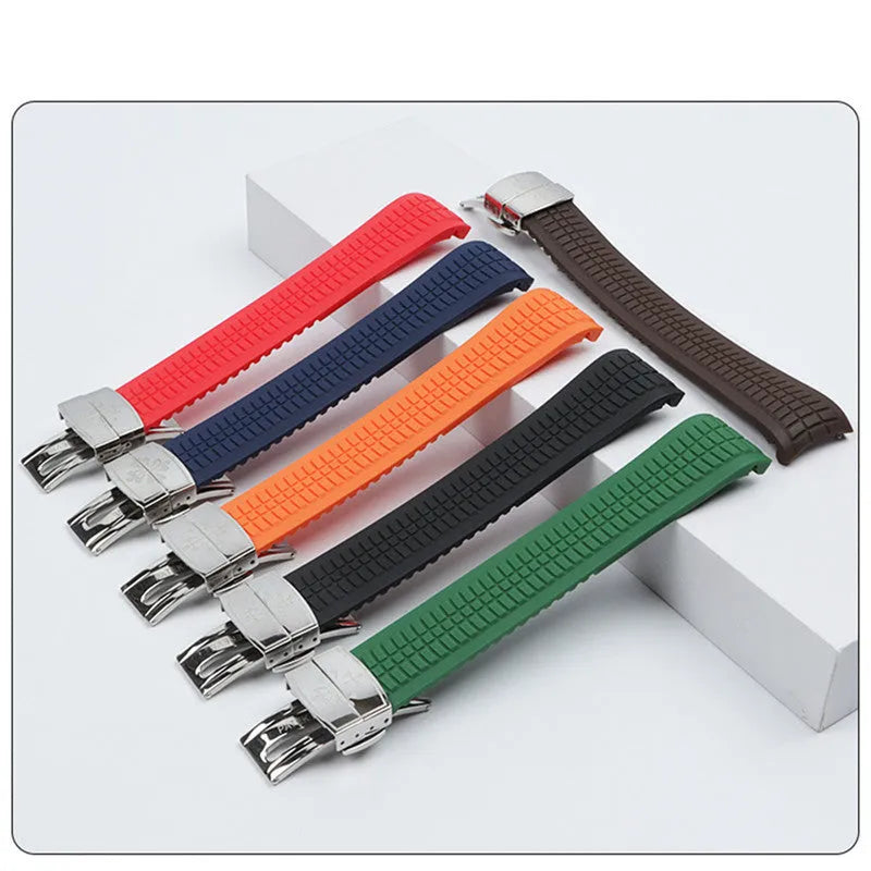 21mm rubber watch strap with folding buckle in black and silver finish