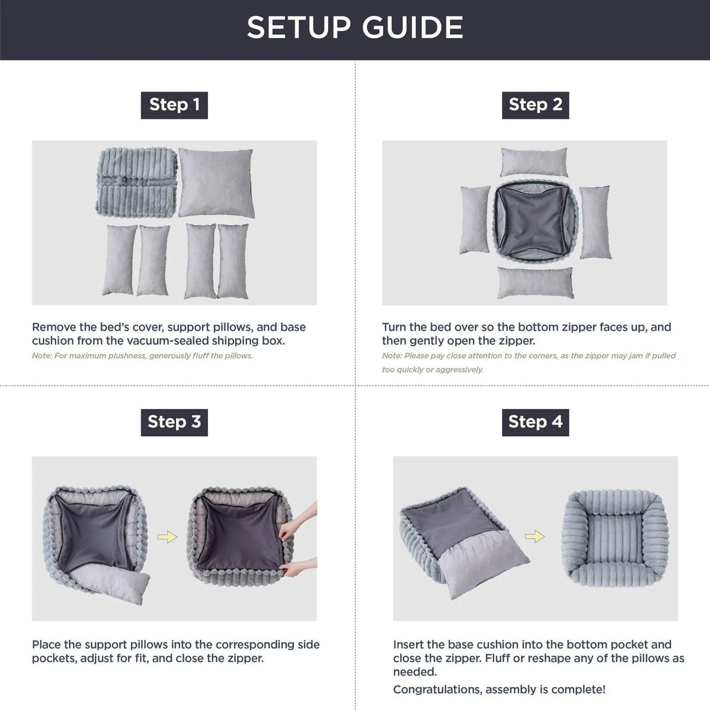 Grey pet bed with raised cushioned sides for a cat or dog.