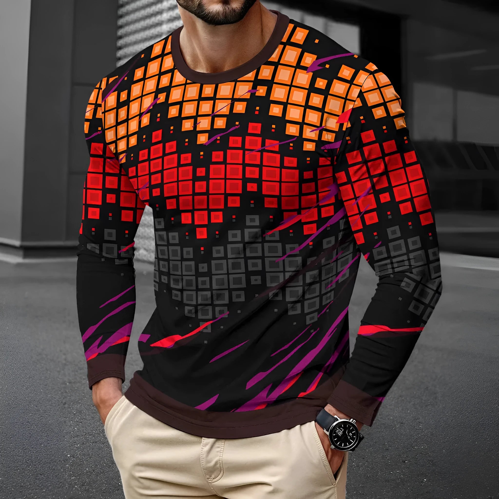 Men's milk silk long sleeve pullover with round neck in multiple colour options