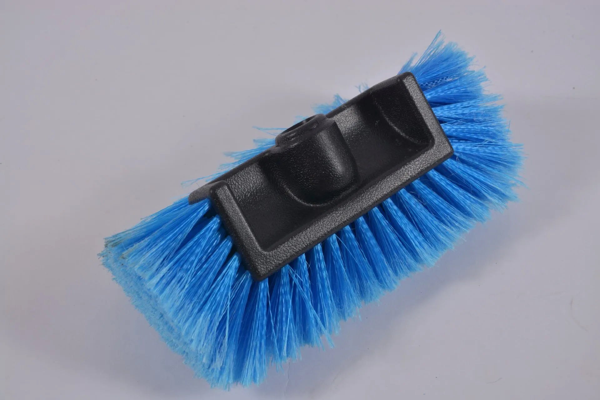Car wash brush with four-section removable rod and flow-through head in yellow colour