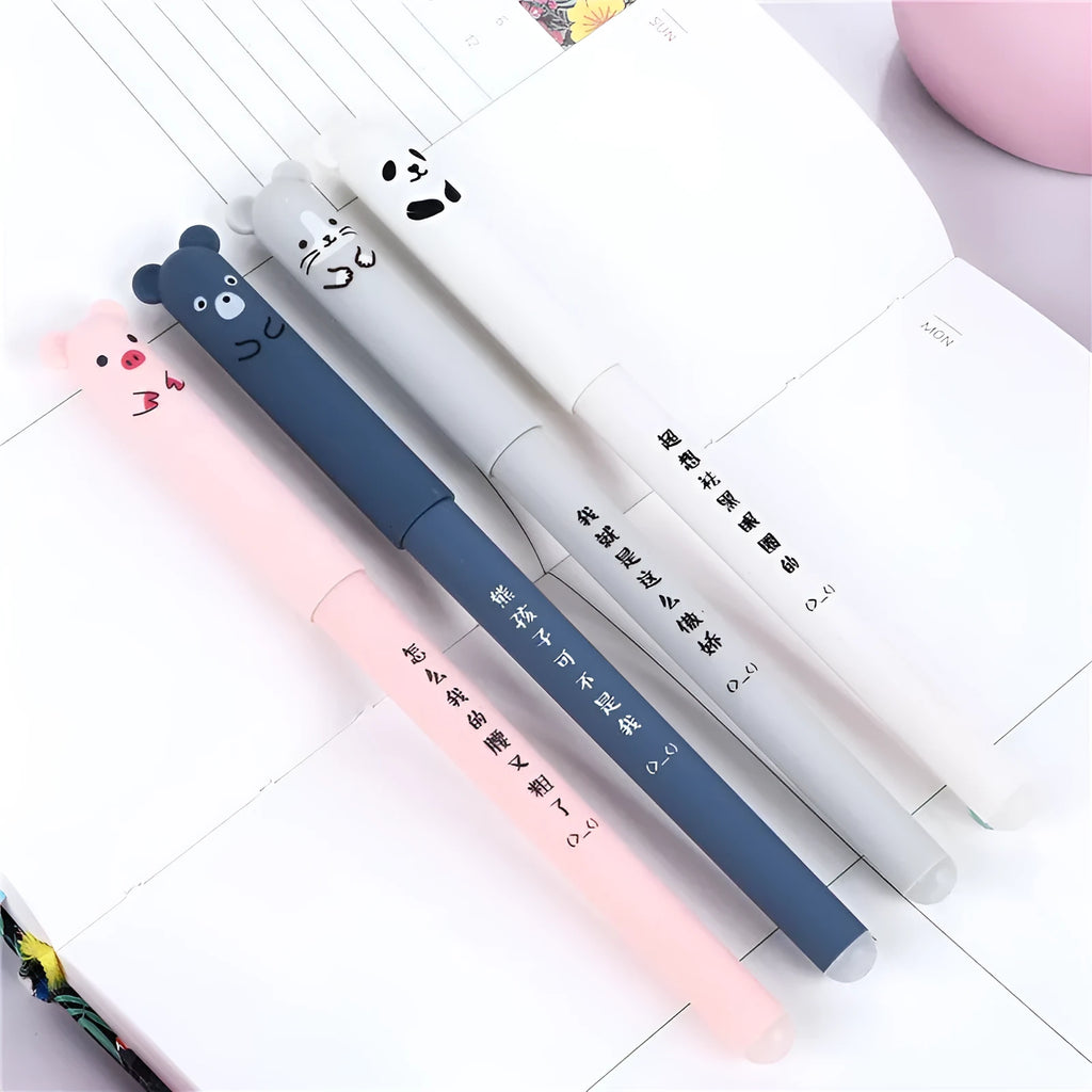 Erasable pen with 0.5mm needle tip and hot friction ink refills in black, blue, red colour options