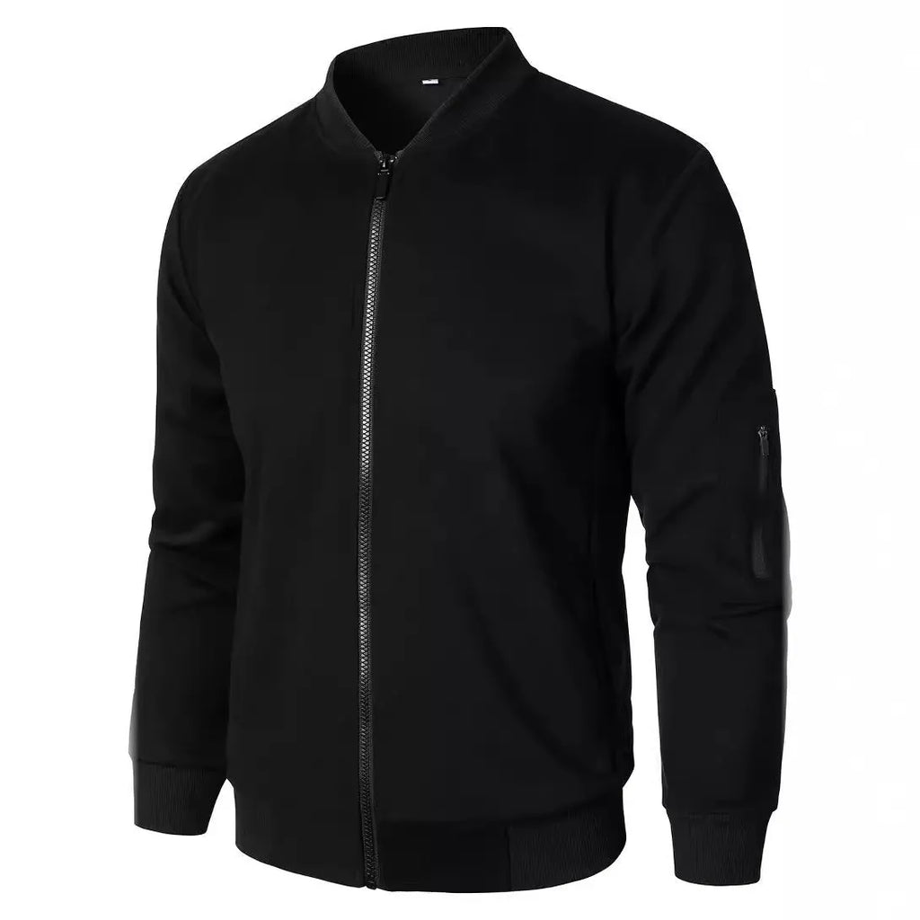 Men's loose fit knitted jacket in grey, showing long sleeves and light business style.