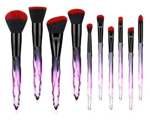 10-piece makeup brush set with crystal diamond handles and artificial fibre bristles in four colour options