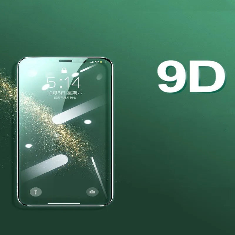 Tempered glass screen protector for Apple iPhone models on a clean surface.