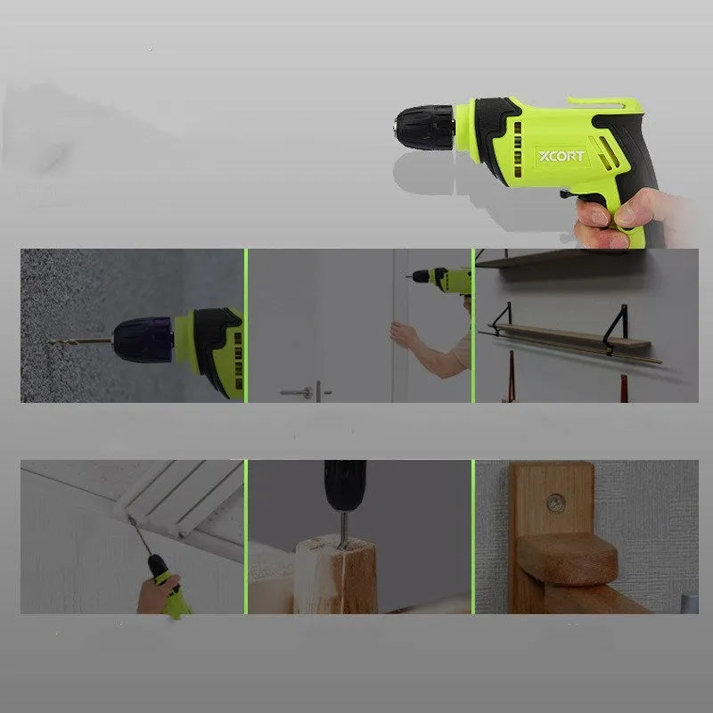 Pistol-grip electric power drill with a 10mm chuck, shown with dimensions 24x24x7cm.