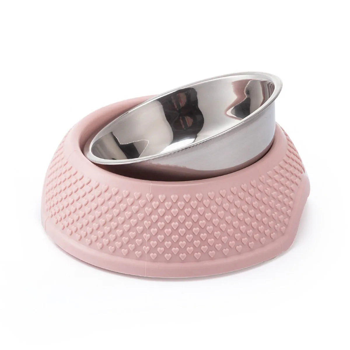 Blue stainless steel pet bowl with non-slip base for cats and small dogs.