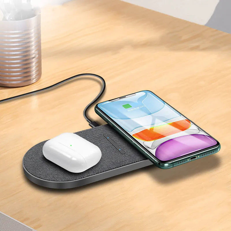 Pair of black 10W wireless chargers with Type-C and USB input ports