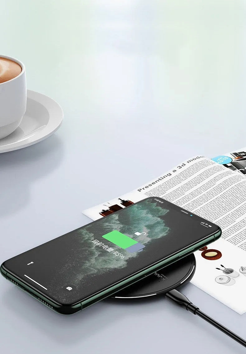 Black Kuulaa KL-CD16 wireless disc charger for smartphones with Micro USB port