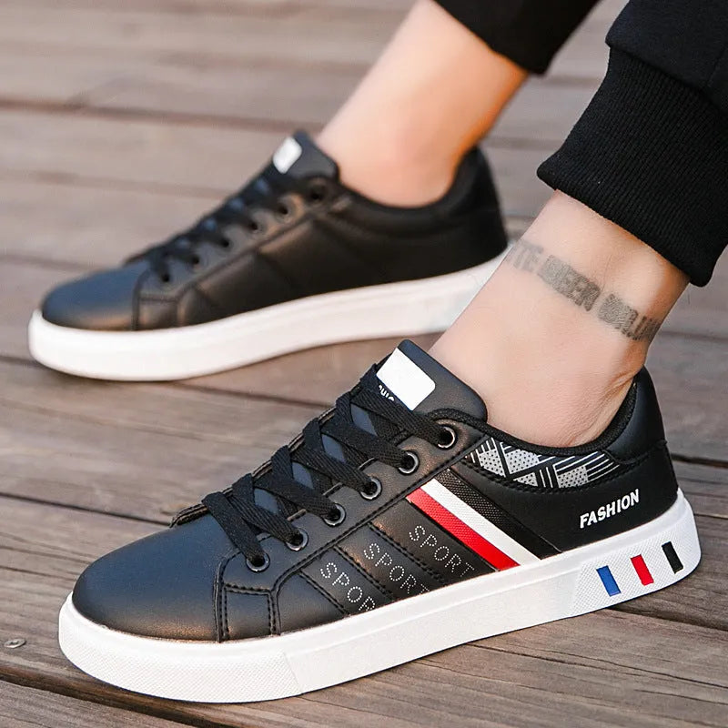 Men's classic lace-up sports shoes in black, shown on a size chart for sizes 39 to 44.