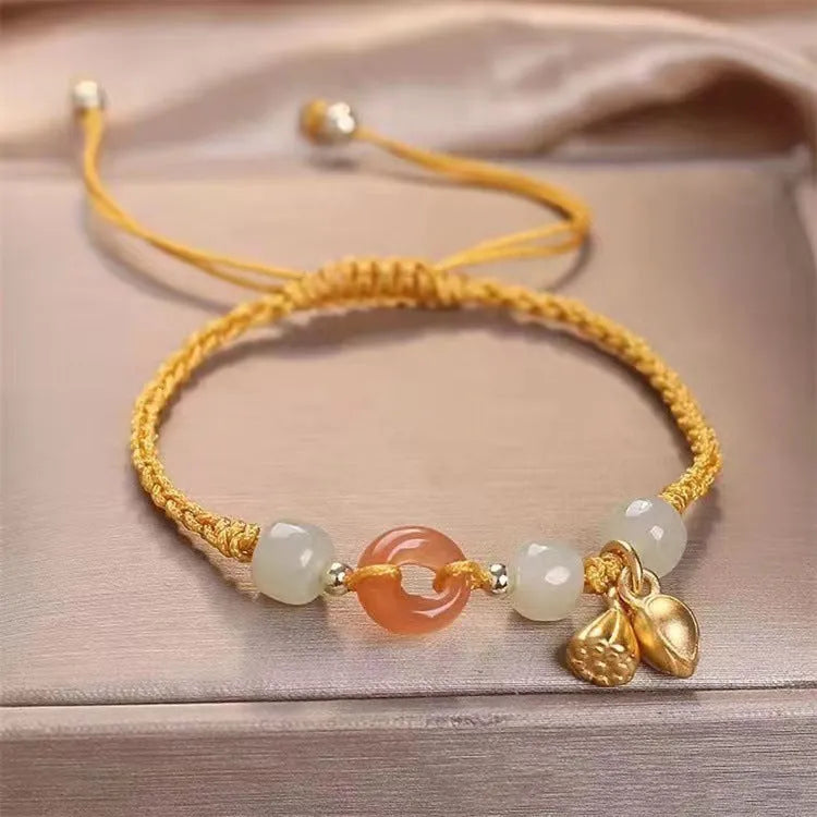 Hetian jade bracelet with constellation modelling and peace buckle adjustable closure in various strap colours