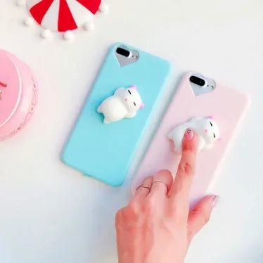3D cartoon cat design on soft silicone iPhone case showing raised cat motif