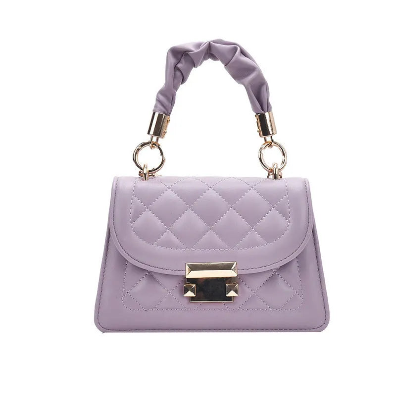 PU leather square shoulder bag with crossbody strap in purple, black or beige colour options