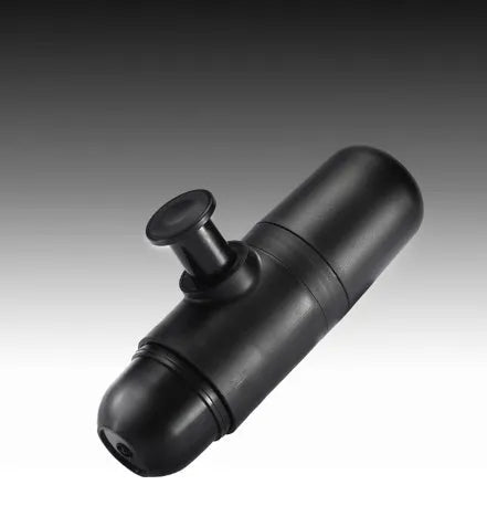 Black portable manual coffee machine showing compact 6cm design with pressure system for travel brewing
