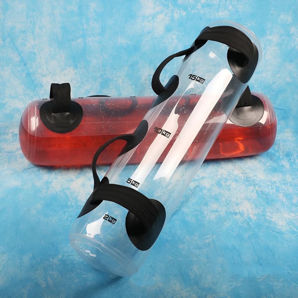 Transparent PVC inflatable water weight bag for strength training with visible water filling